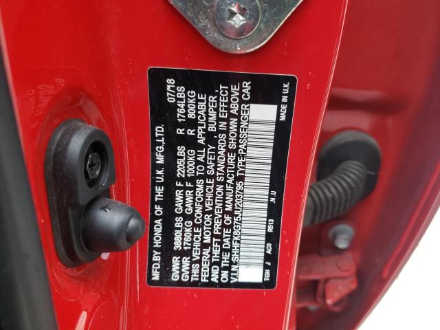 2018 Honda Civic Type-R Touring VIN: SHHFK8G75JU203795 Lot: 53213244