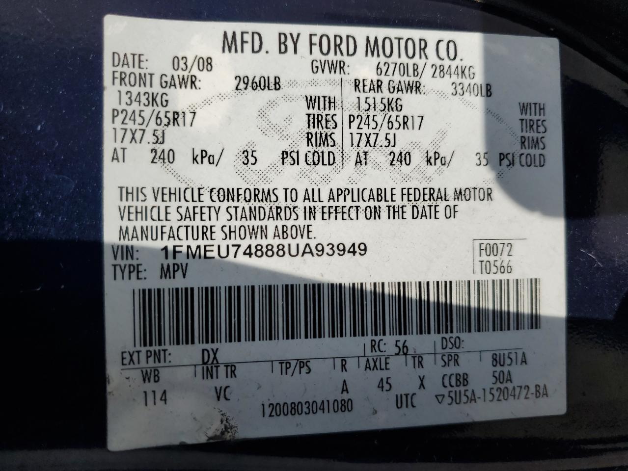 1FMEU74888UA93949 2008 Ford Explorer Eddie Bauer