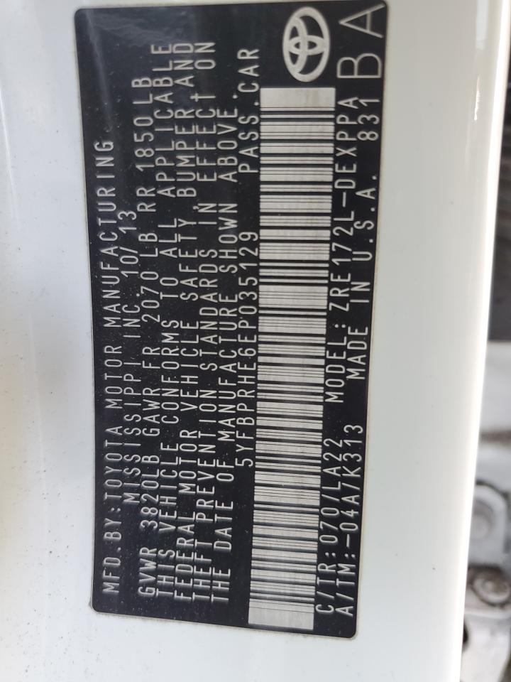 5YFBPRHE6EP035129 2014 Toyota Corolla Eco