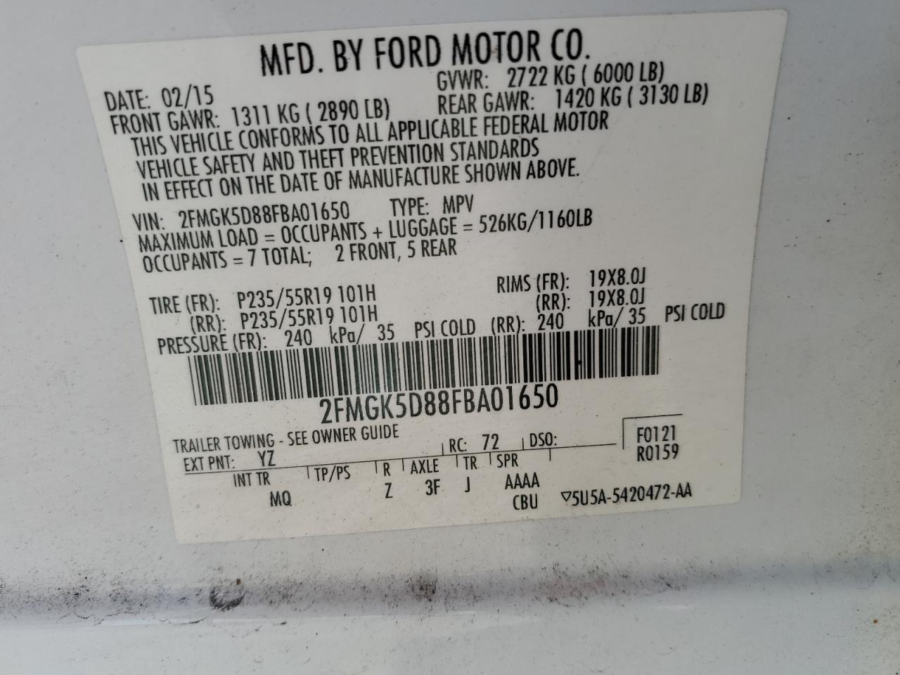 2FMGK5D88FBA01650 2015 Ford Flex Limited