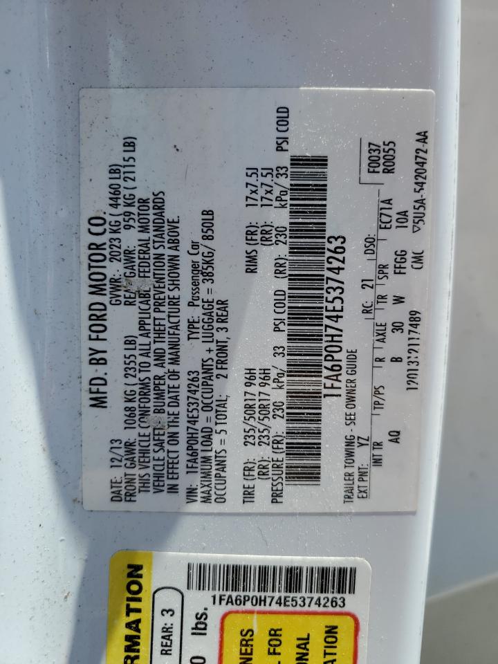 1FA6P0H74E5374263 2014 Ford Fusion Se