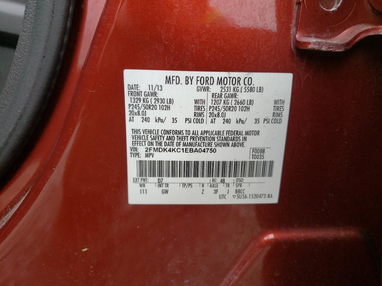 Lot #2645404757 2014 FORD EDGE LIMIT