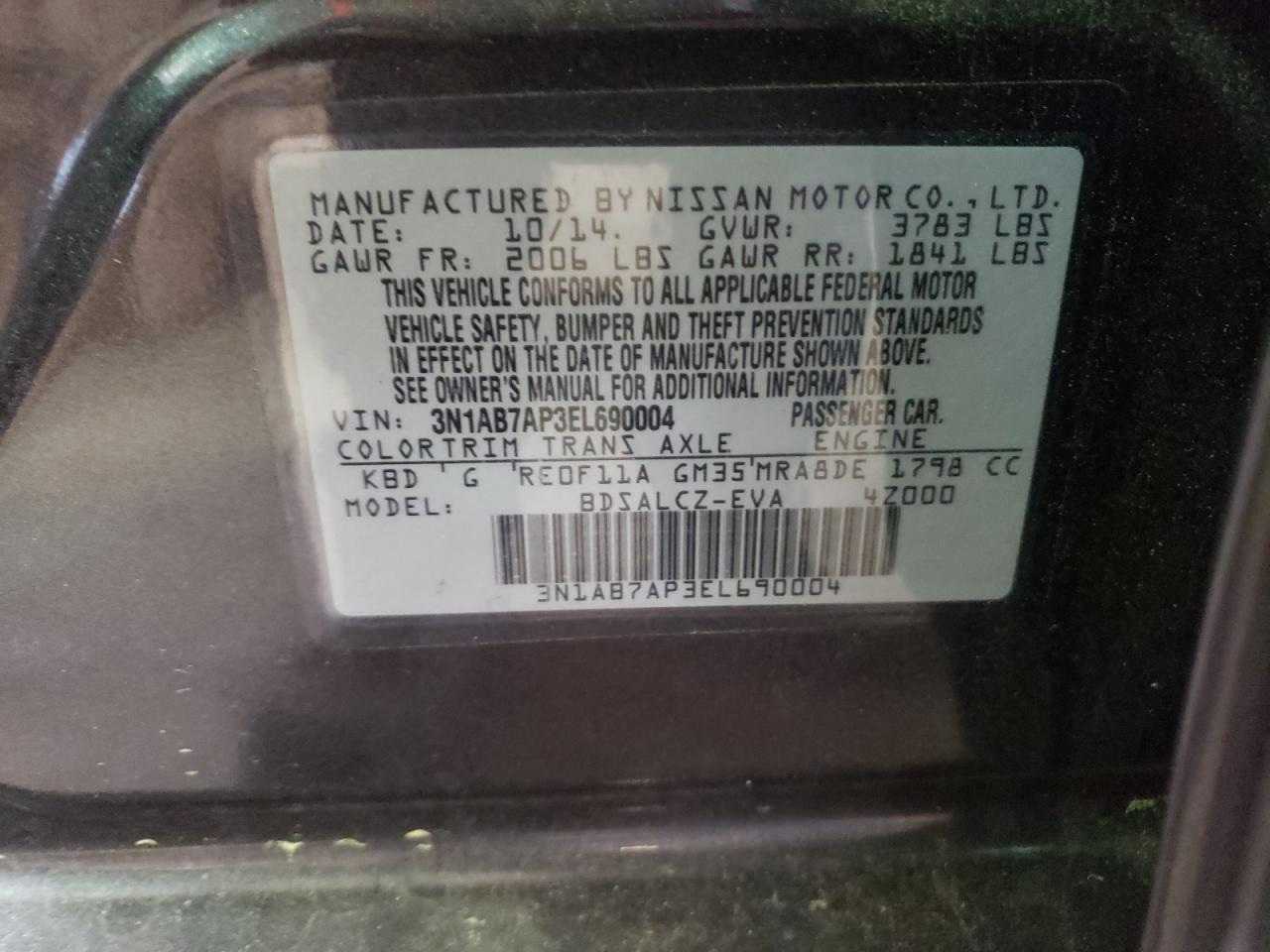 3N1AB7AP3EL690004 2014 Nissan Sentra S