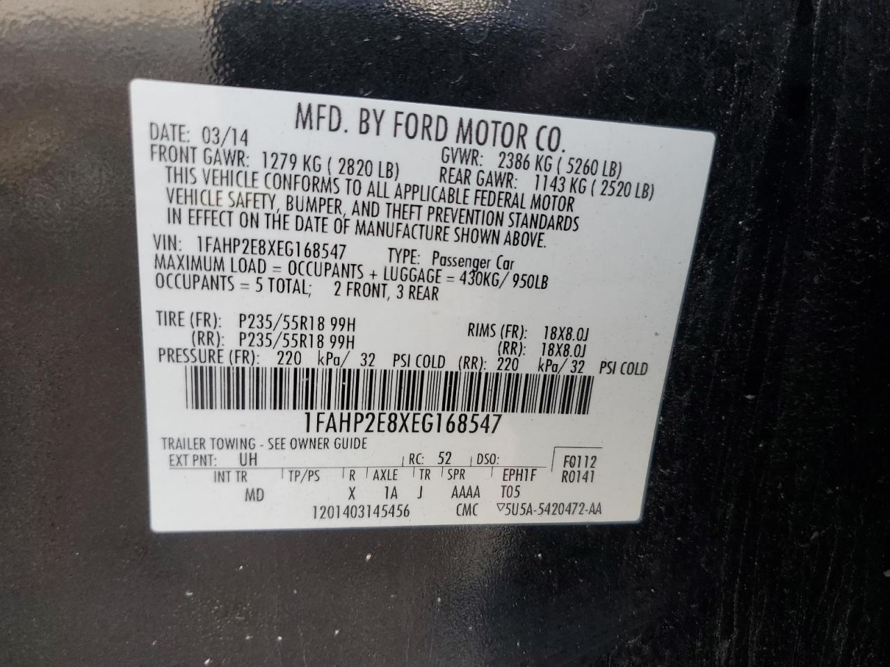 1FAHP2E8XEG168547 2014 Ford Taurus Sel