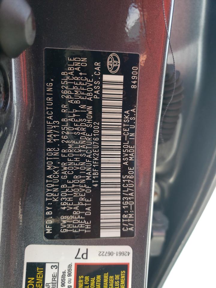 4T1BF1FK2EU761002 2014 Toyota Camry L