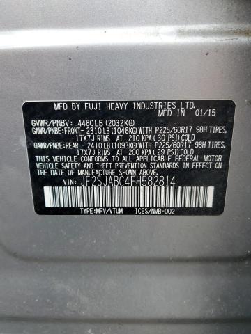 2015 Subaru Forester 2.5I VIN: JF2SJABC4FH582814 Lot: 52561224
