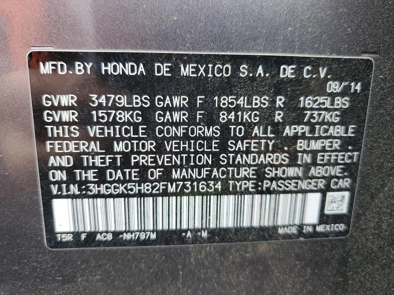 3HGGK5H82FM731634 2015 Honda Fit Ex