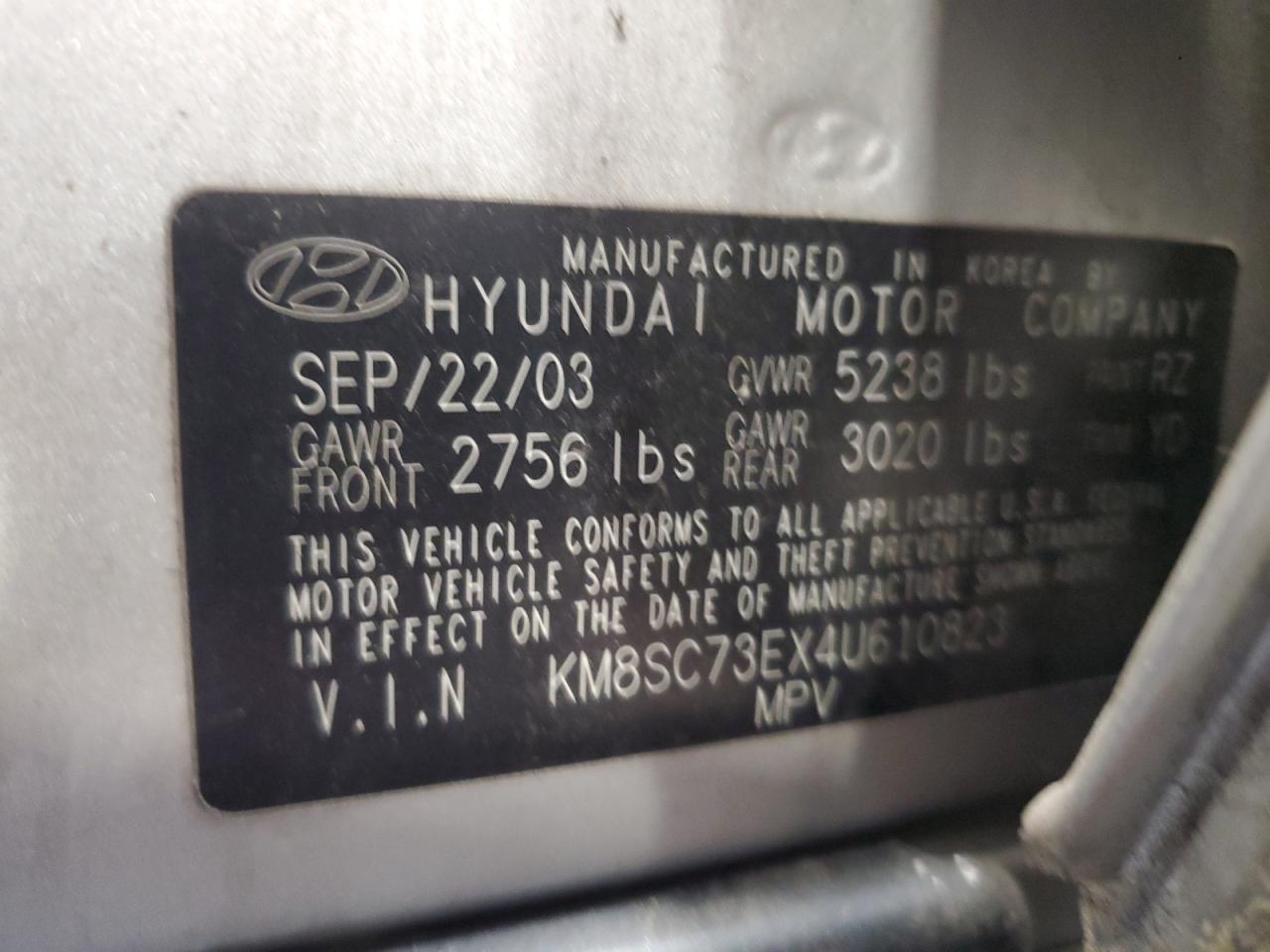 KM8SC73EX4U610823 2004 Hyundai Santa Fe Gls