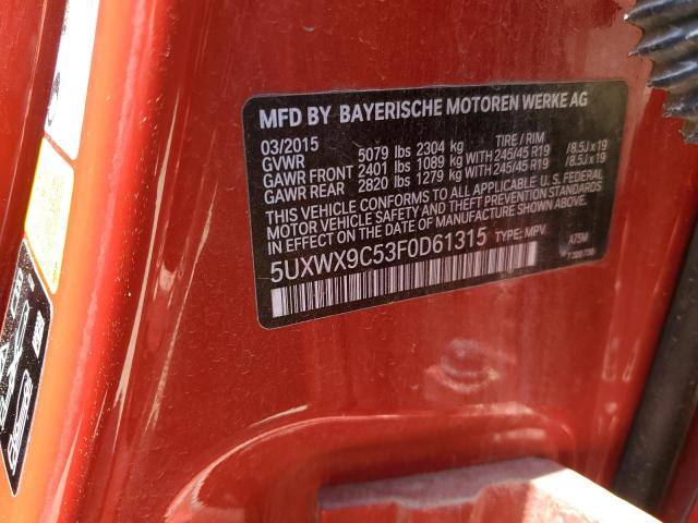 2015 BMW X3 xDrive28I VIN: 5UXWX9C53F0D61315 Lot: 54543784