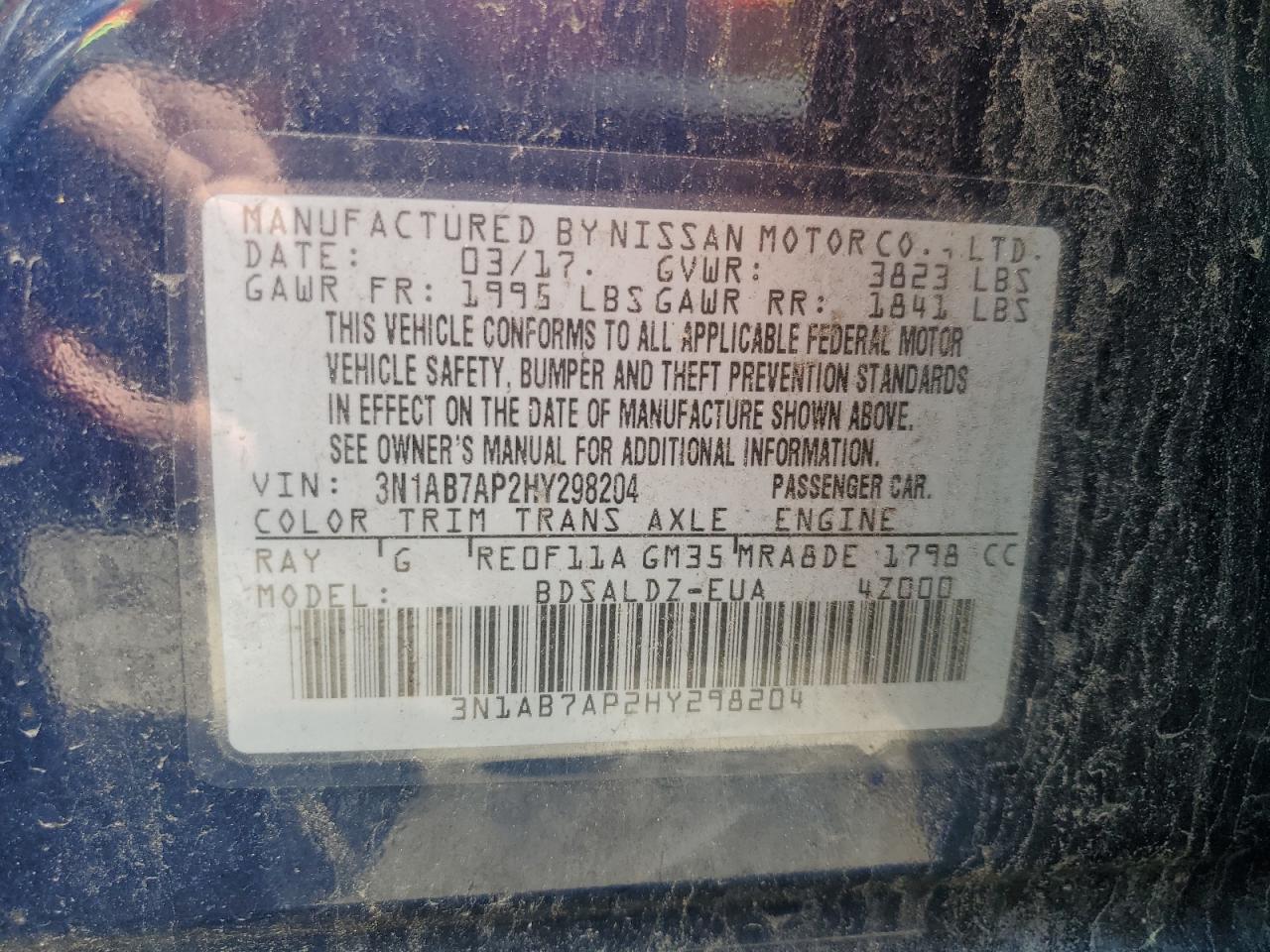 3N1AB7AP2HY298204 2017 Nissan Sentra S