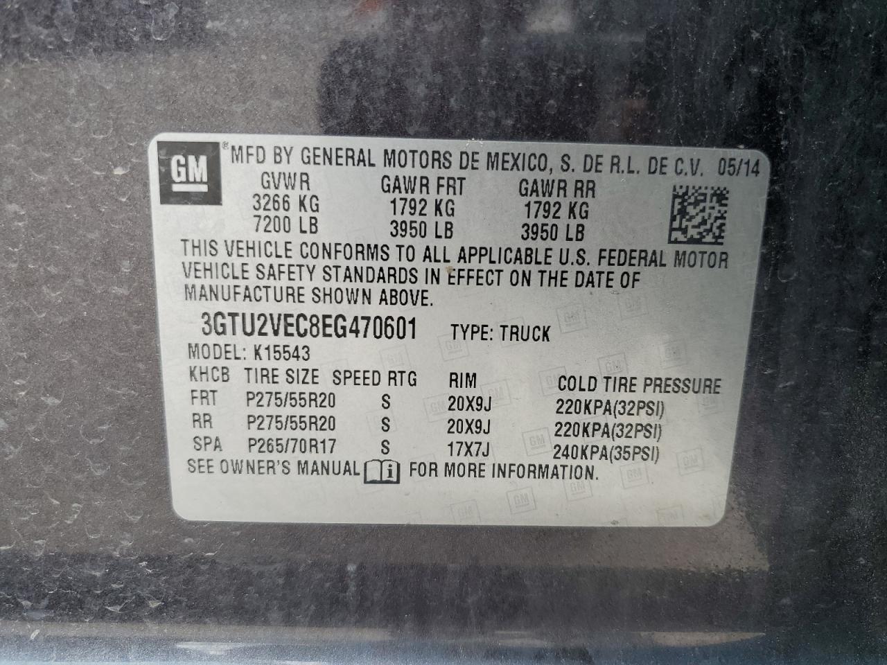 3GTU2VEC8EG470601 2014 GMC Sierra K1500 Slt