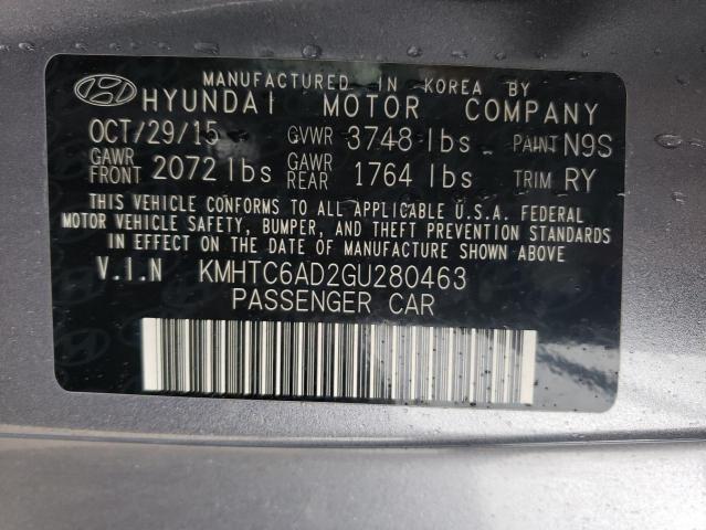 2016 Hyundai Veloster VIN: KMHTC6AD2GU280463 Lot: 53828484