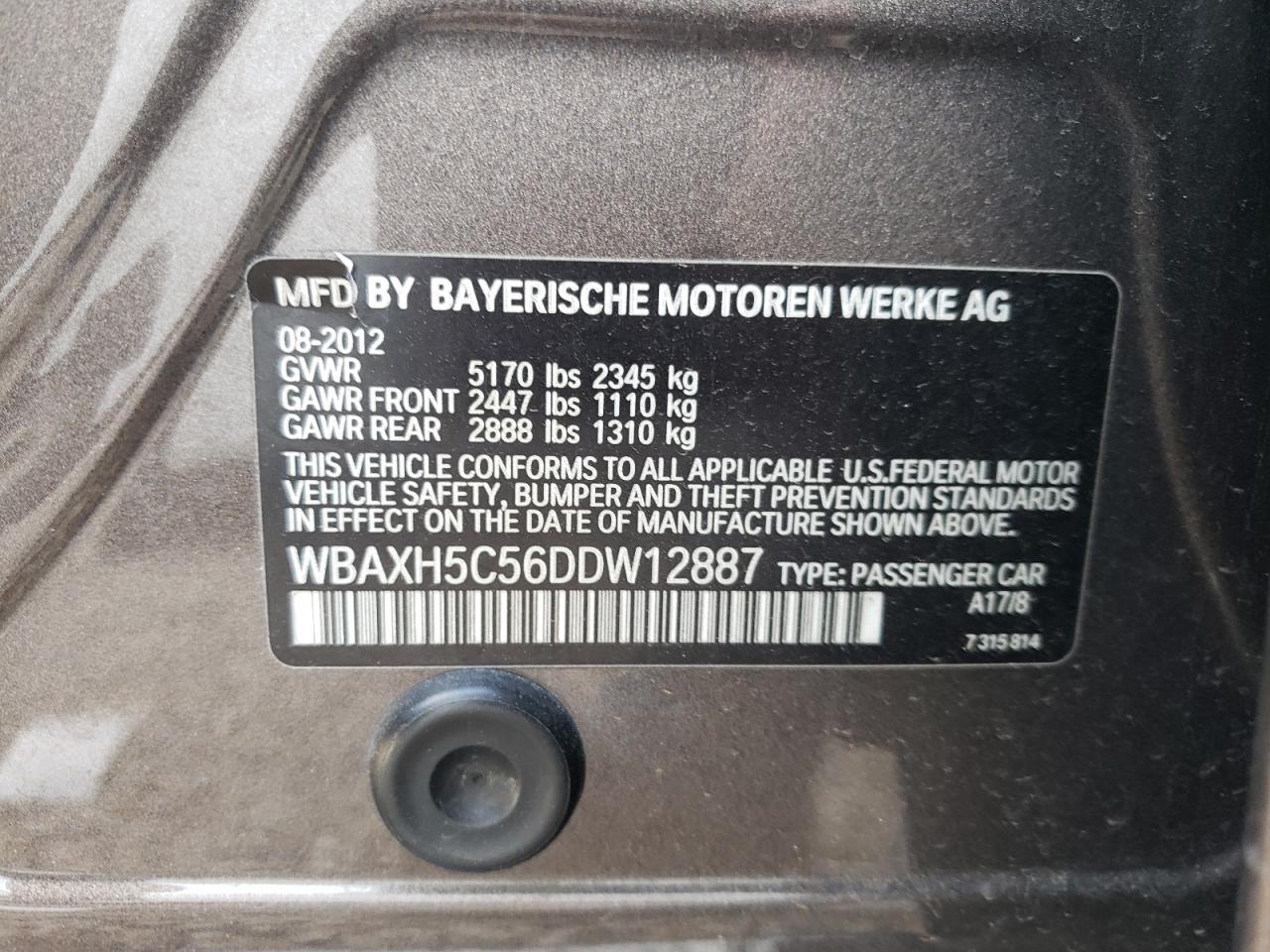 WBAXH5C56DDW12887 2013 BMW 528 Xi