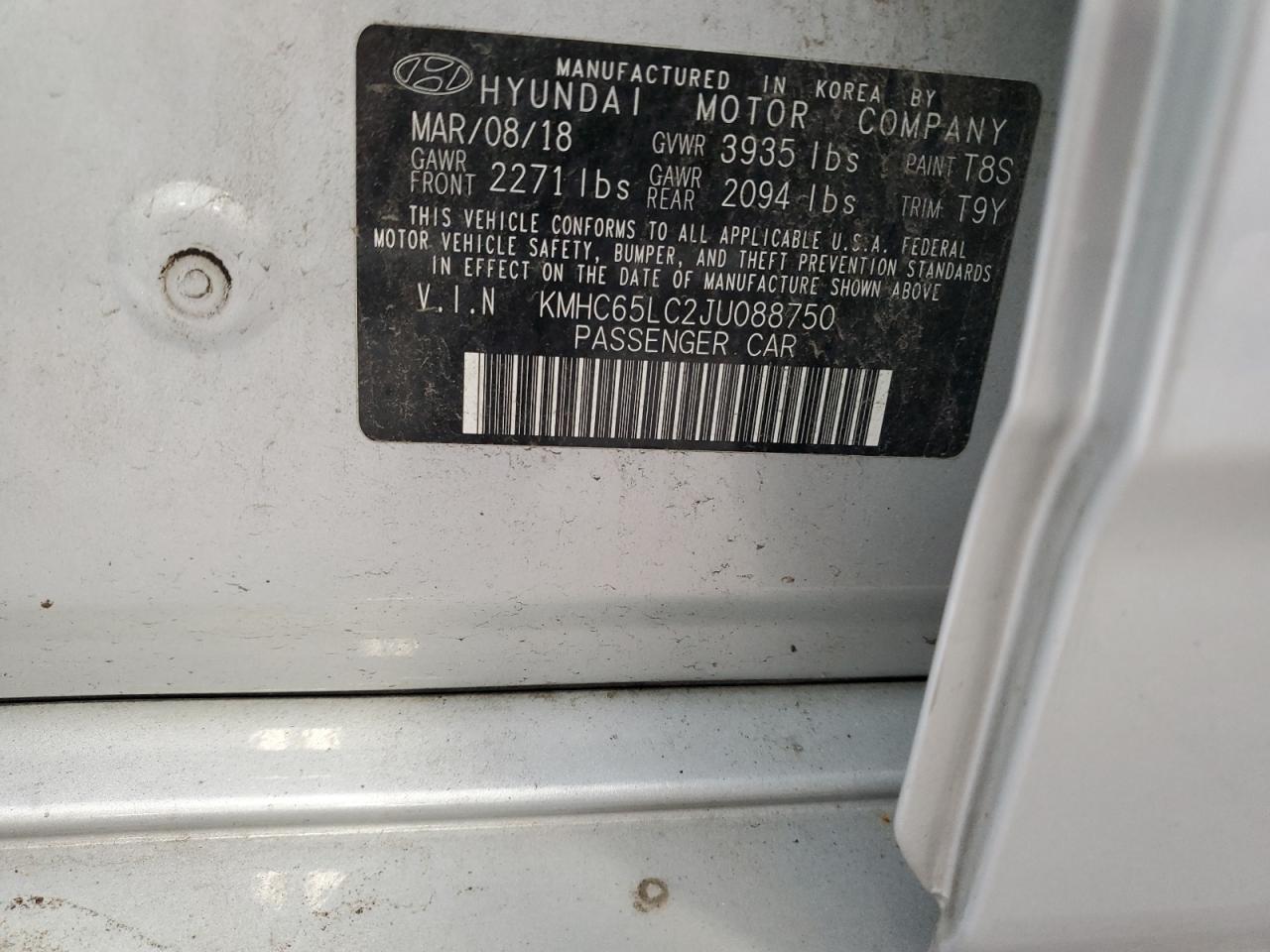 KMHC65LC2JU088750 2018 Hyundai Ioniq Blue