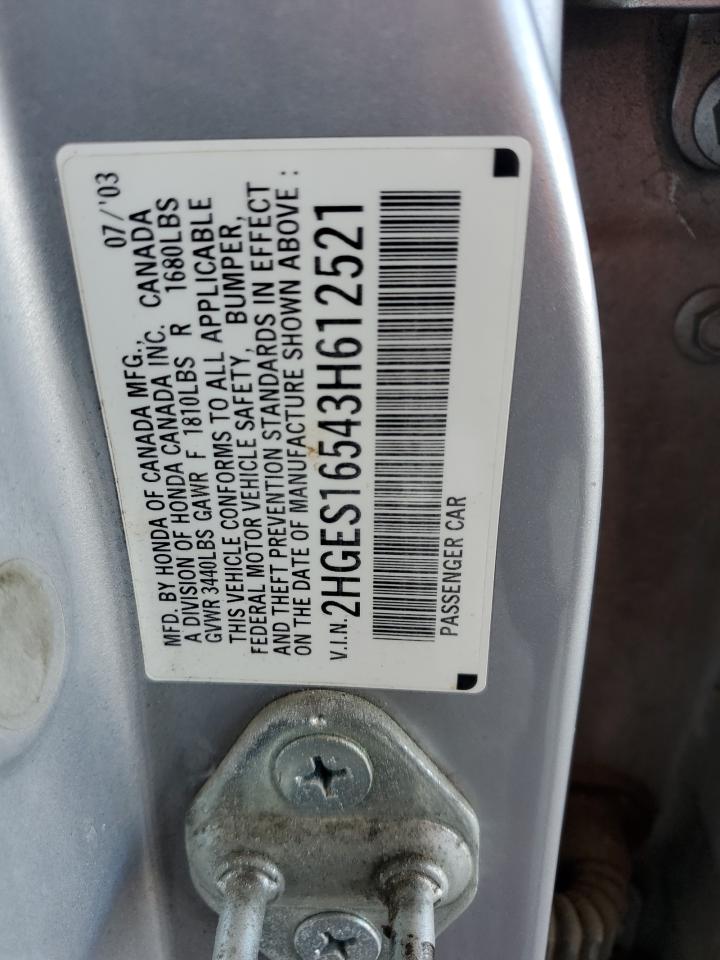 2HGES16543H612521 2003 Honda Civic Lx