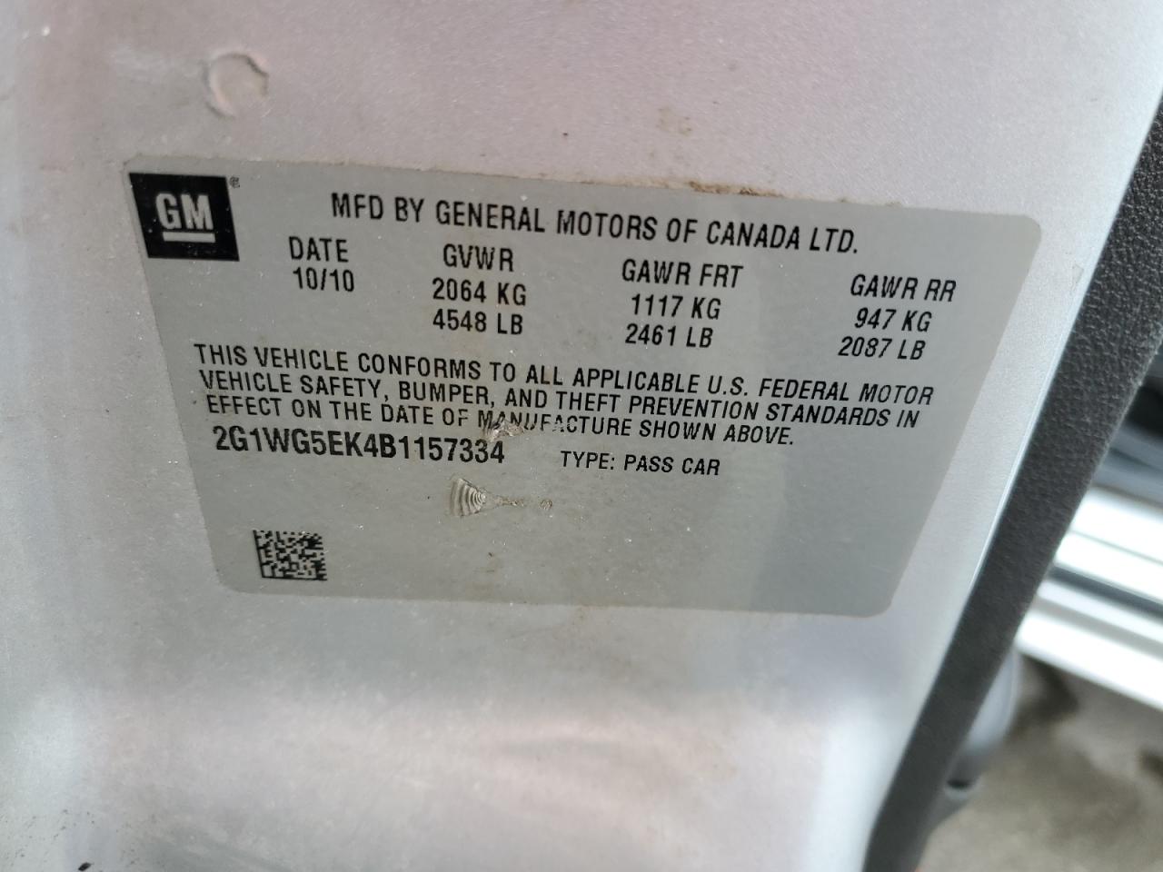 2G1WG5EK4B1157334 2011 Chevrolet Impala Lt