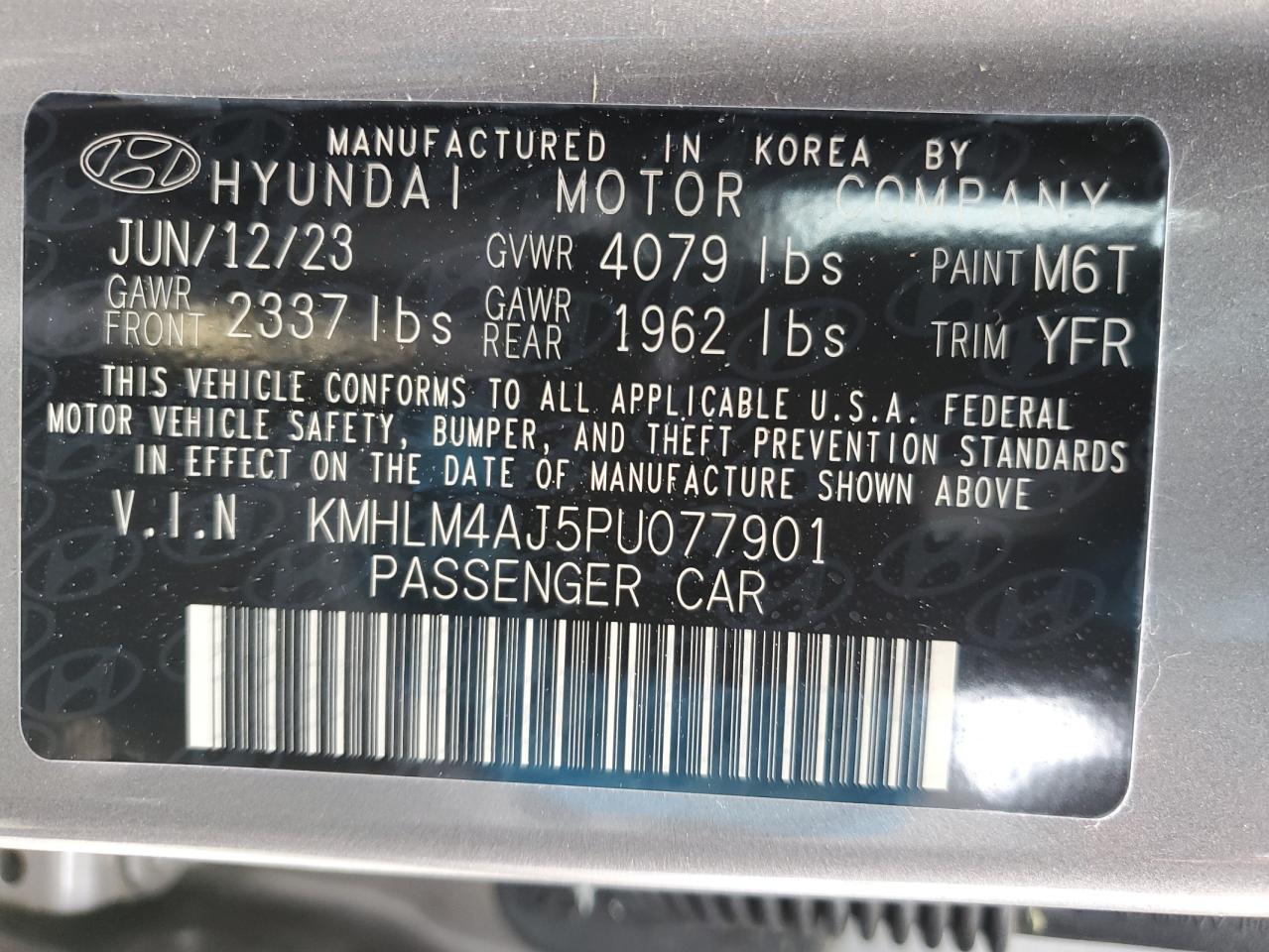 KMHLM4AJ5PU077901 2023 Hyundai Elantra Blue