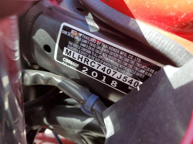 2018 HONDA CBR650 F MLHRC7407J5400656