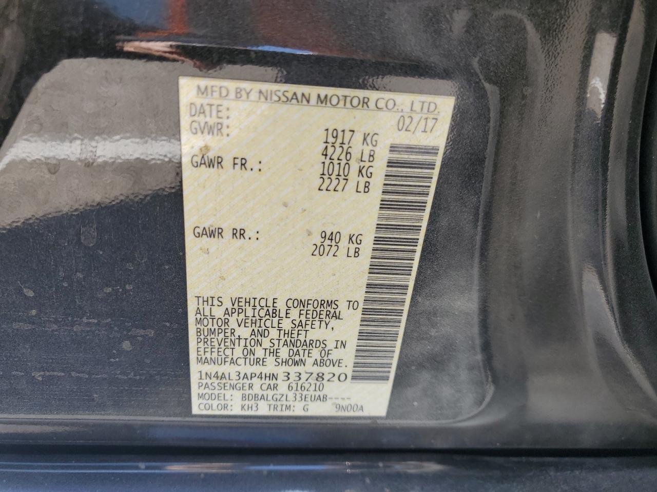 1N4AL3AP4HN337820 2017 Nissan Altima 2.5