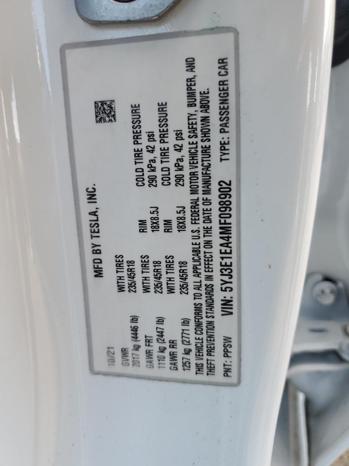 5YJ3E1EA4MF098902 2021 Tesla Model 3