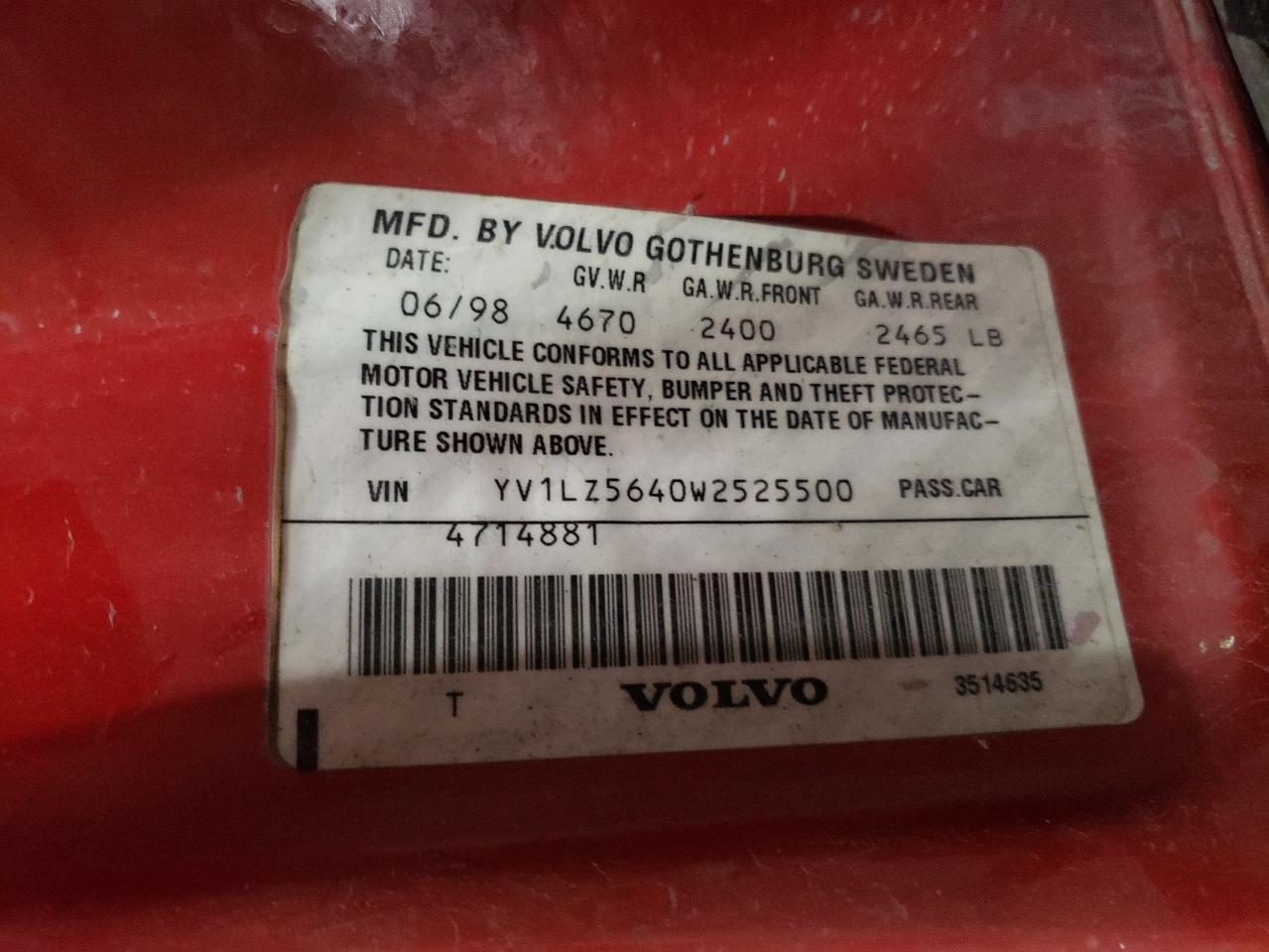 YV1LZ5640W2525500 1998 Volvo V70 Xc