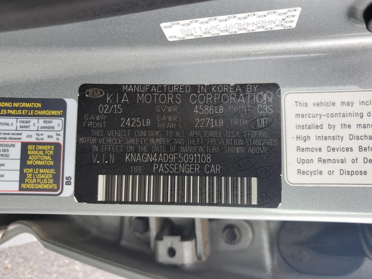 KNAGN4AD9F5091108 2015 Kia Optima Hybrid