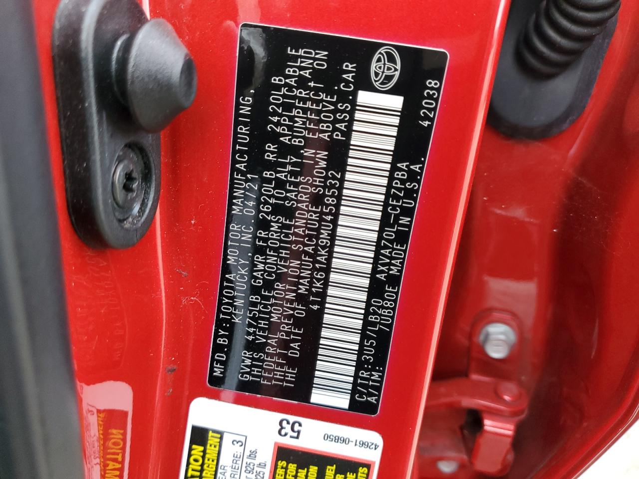 4T1K61AK9MU458532 2021 Toyota Camry Xse