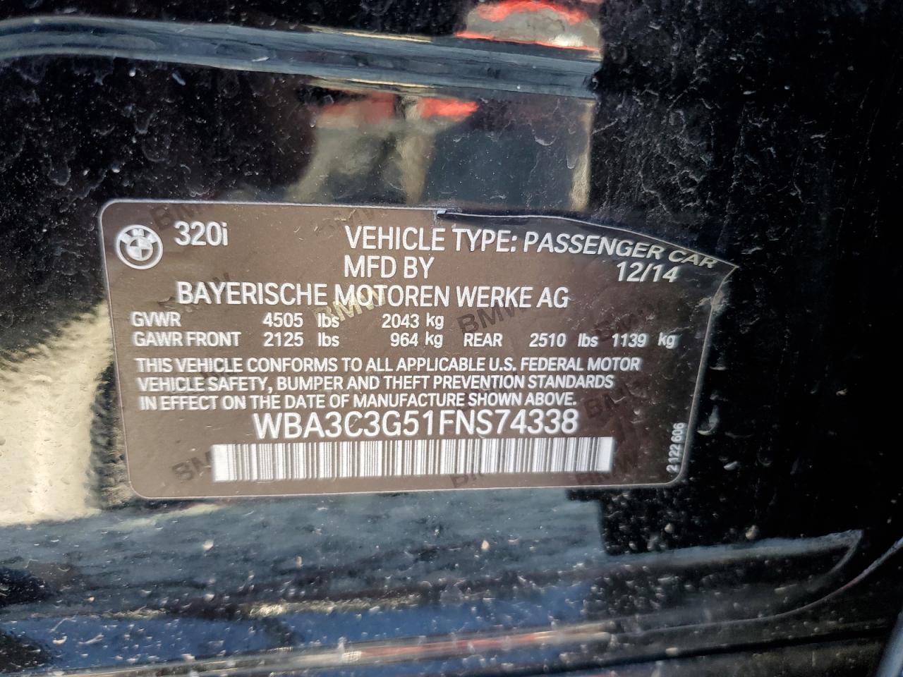 WBA3C3G51FNS74338 2015 BMW 320 I xDrive