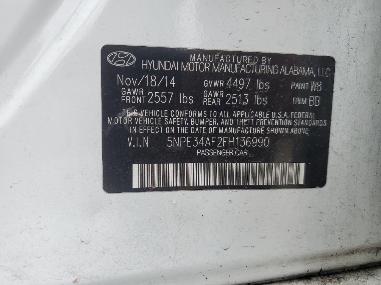 5NPE34AF2FH136990 2015 Hyundai Sonata Sport