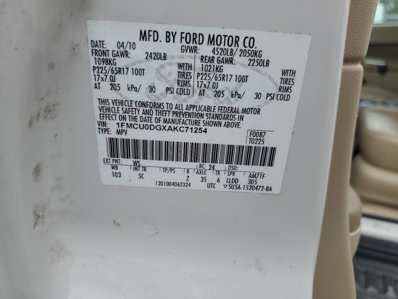 1FMCU0DGXAKC71254 2010 Ford Escape Xlt