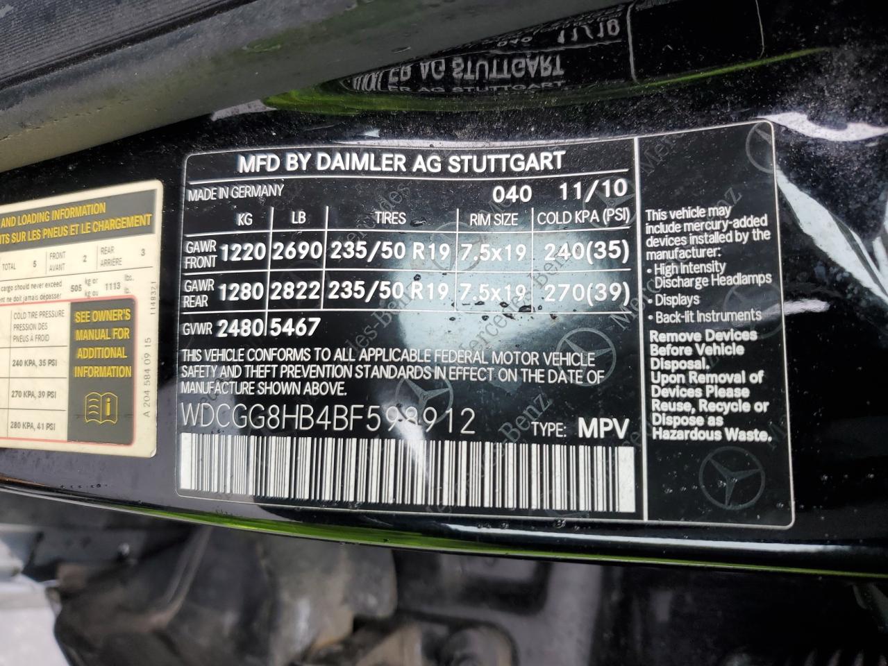 WDCGG8HB4BF598912 2011 Mercedes-Benz Glk 350 4Matic