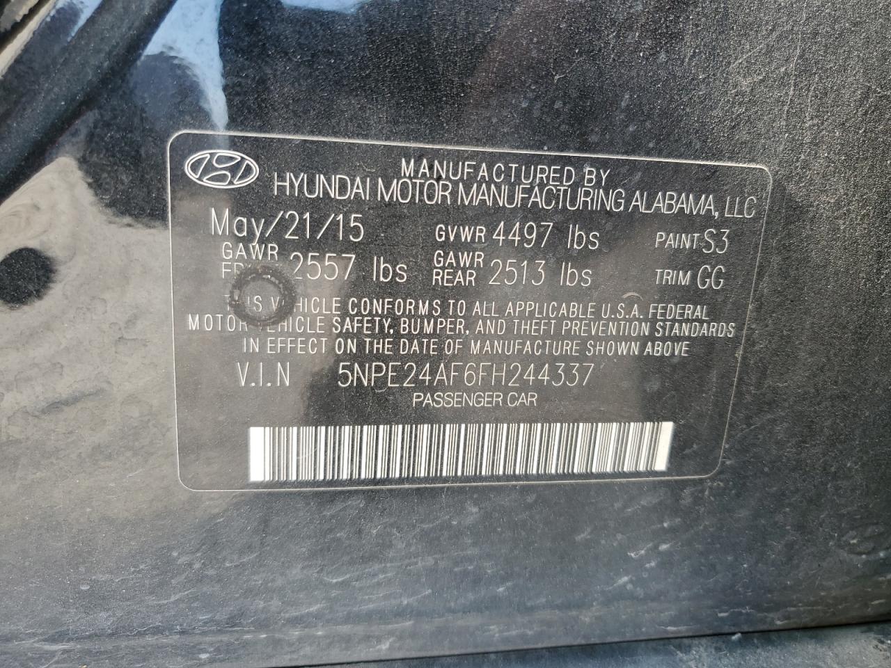 5NPE24AF6FH244337 2015 Hyundai Sonata Se