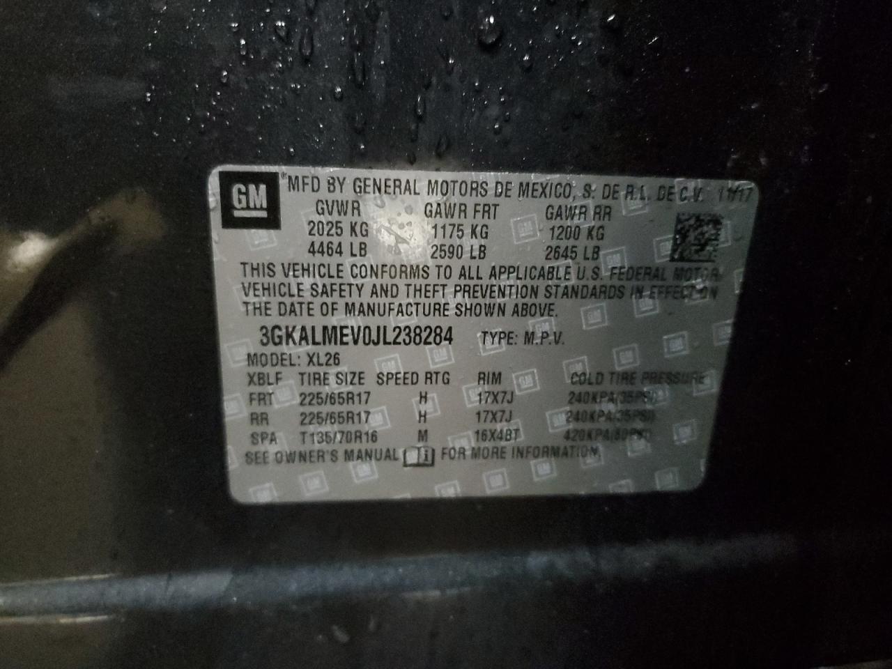 3GKALMEV0JL238284 2018 GMC Terrain Sle