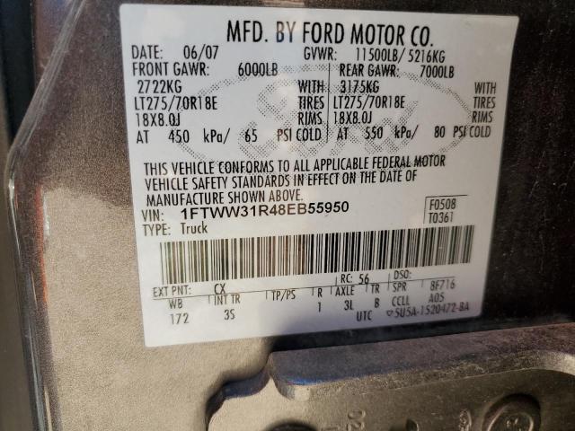 2008 Ford F350 Srw Super Duty VIN: 1FTWW31R48EB55950 Lot: 56514104