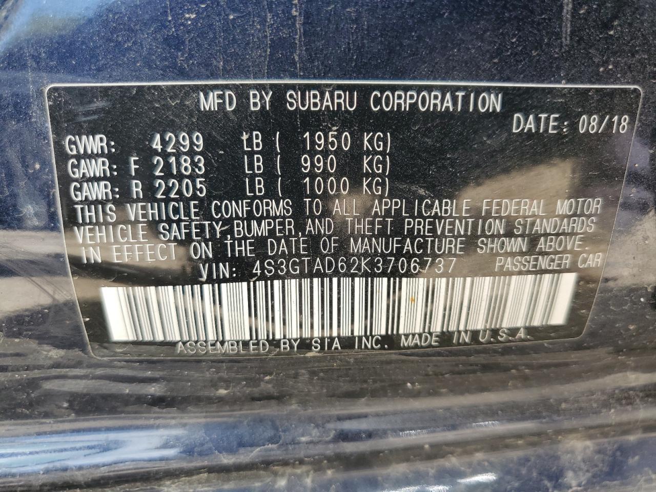 4S3GTAD62K3706737 2019 Subaru Impreza Premium