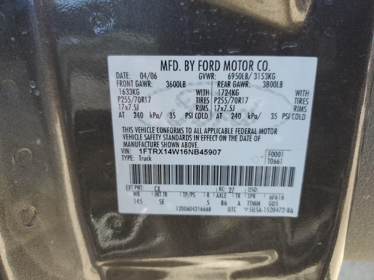 1FTRX14W16NB45907 2006 Ford F150