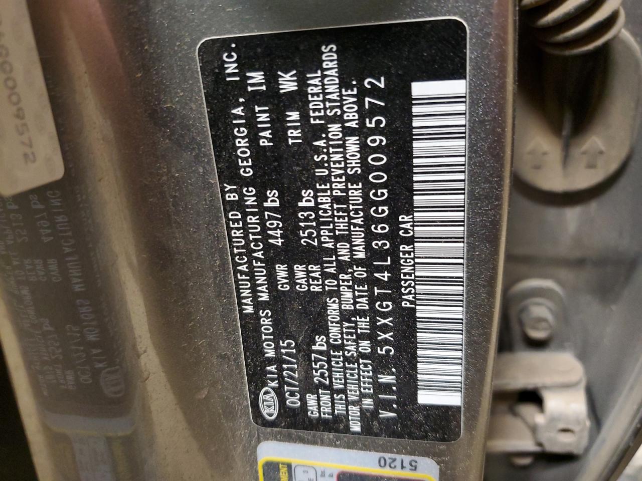 5XXGT4L36GG009572 2016 Kia Optima Lx