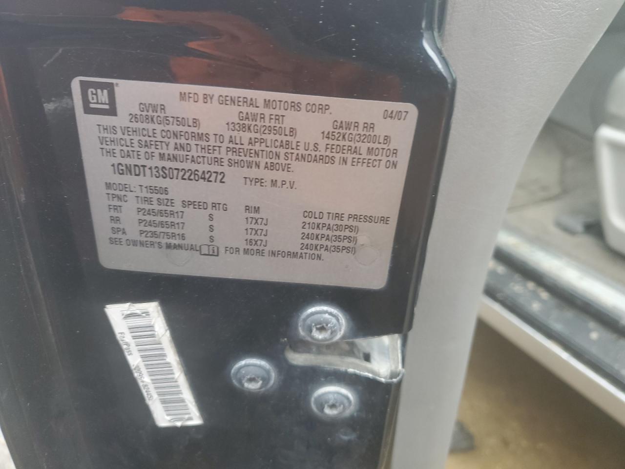 1GNDT13S072264272 2007 Chevrolet Trailblazer Ls