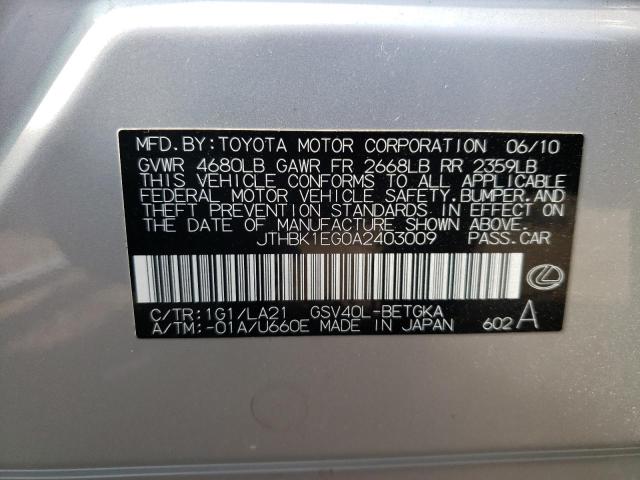 2010 Lexus Es 350 VIN: JTHBK1EG0A2403009 Lot: 57113384