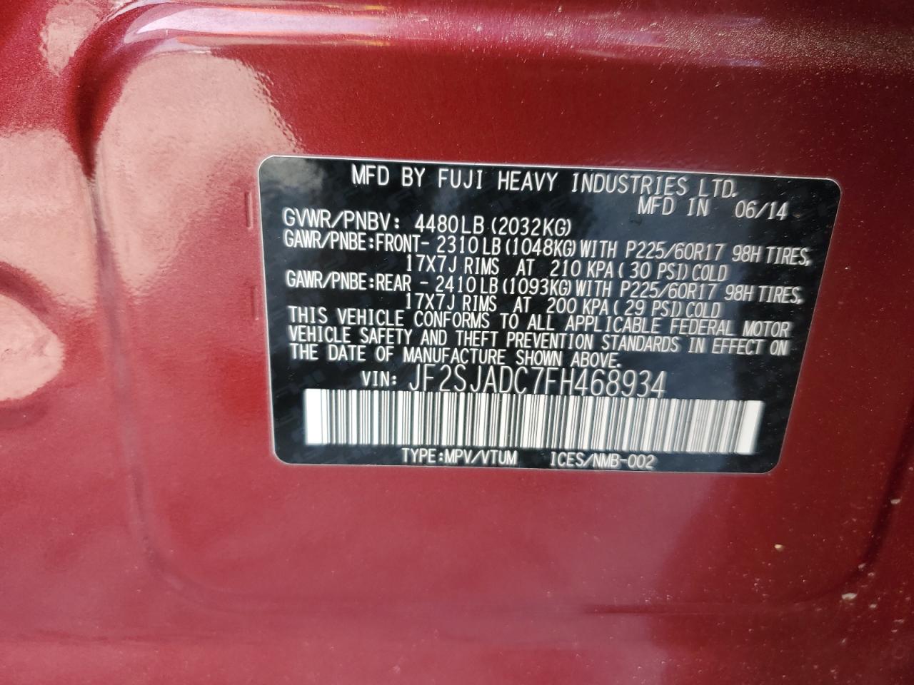 JF2SJADC7FH468934 2015 Subaru Forester 2.5I Premium