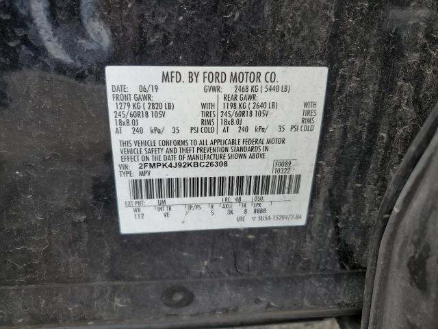 2019 Ford Edge Sel VIN: 2FMPK4J92KBC26308 Lot: 54735504