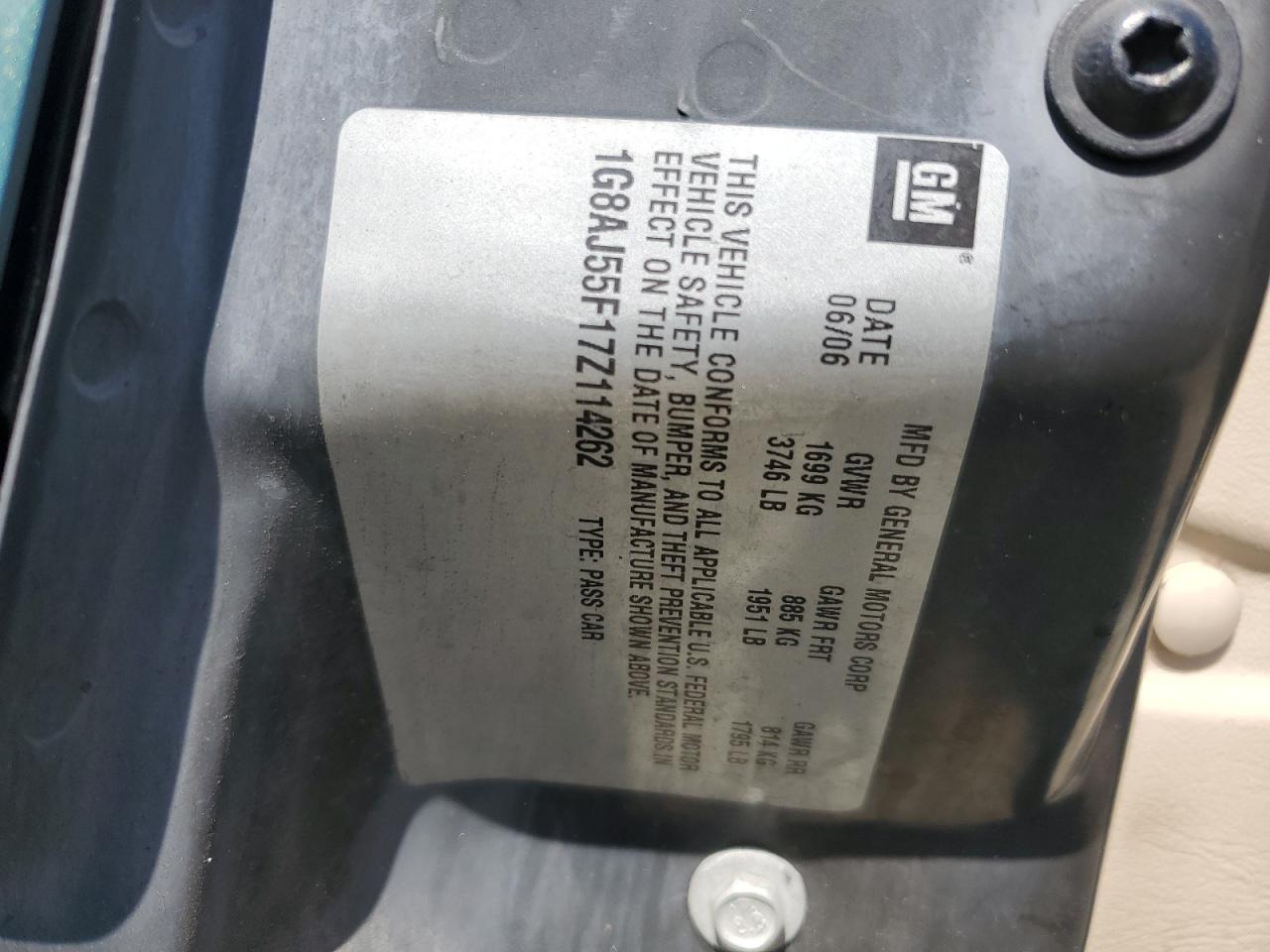 1G8AJ55F17Z114262 2007 Saturn Ion Level 2