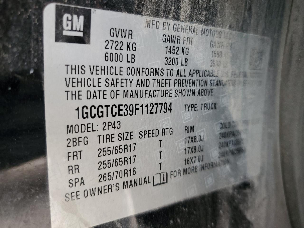 1GCGTCE39F1127794 2015 Chevrolet Colorado Z71