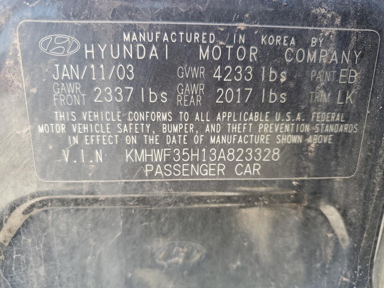 KMHWF35H13A823328 2003 Hyundai Sonata Gls