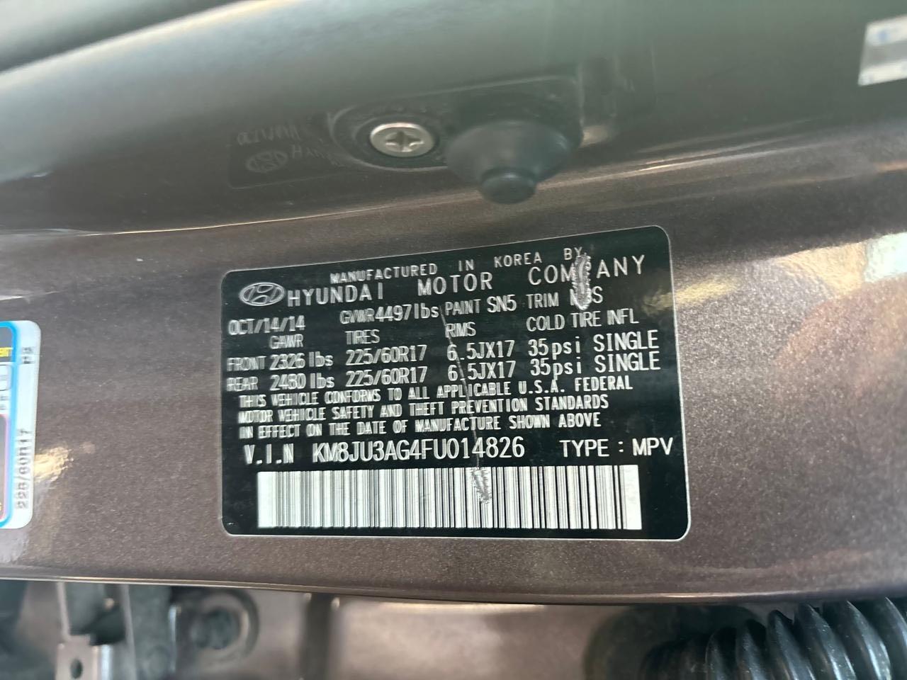 KM8JU3AG4FU014826 2015 Hyundai Tucson Limited