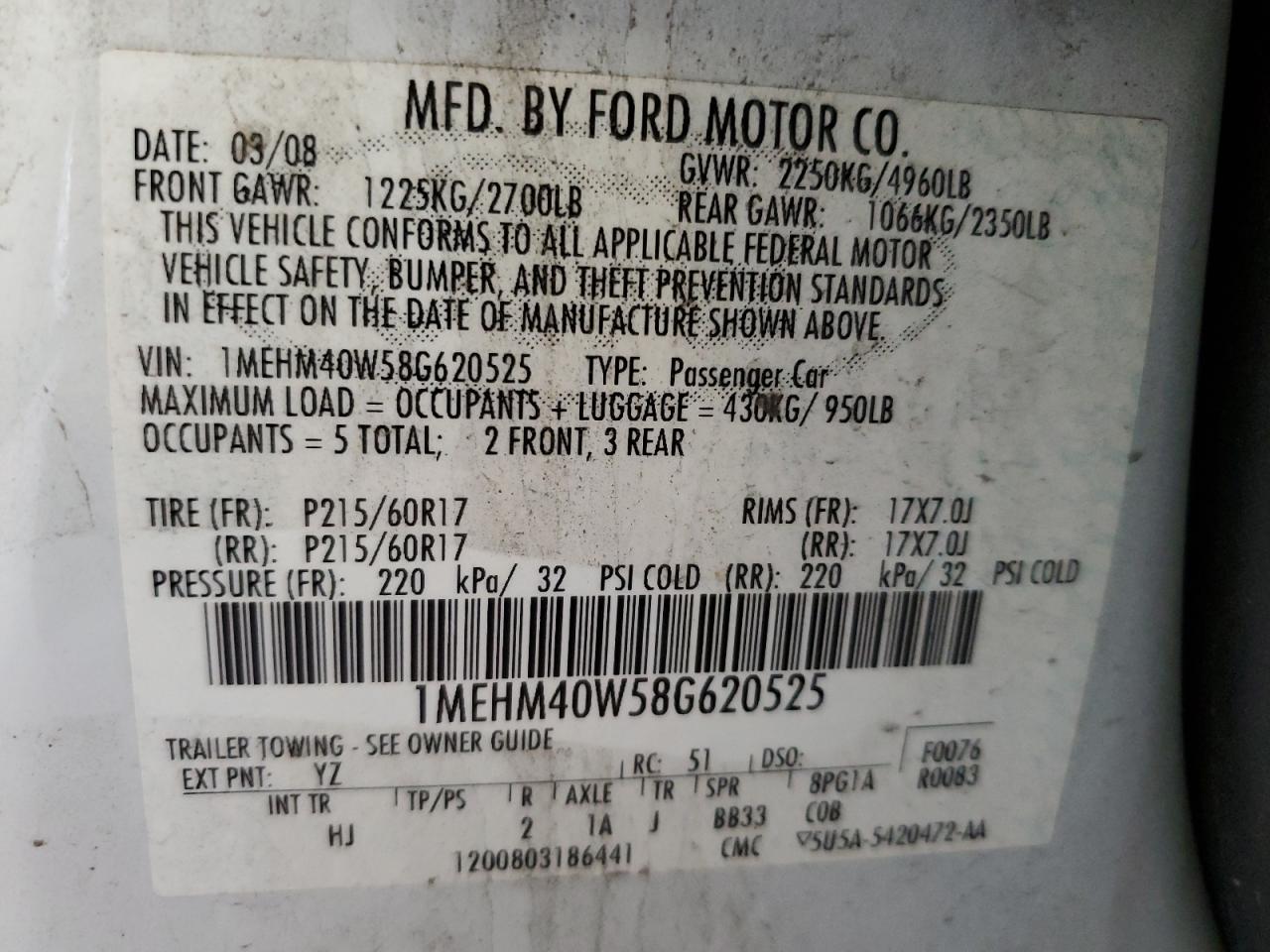 1MEHM40W58G620525 2008 Mercury Sable Luxury