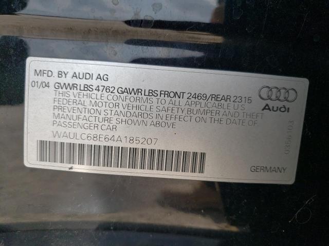 2004 Audi A4 1.8T Quattro VIN: WAULC68E64A185207 Lot: 55230744