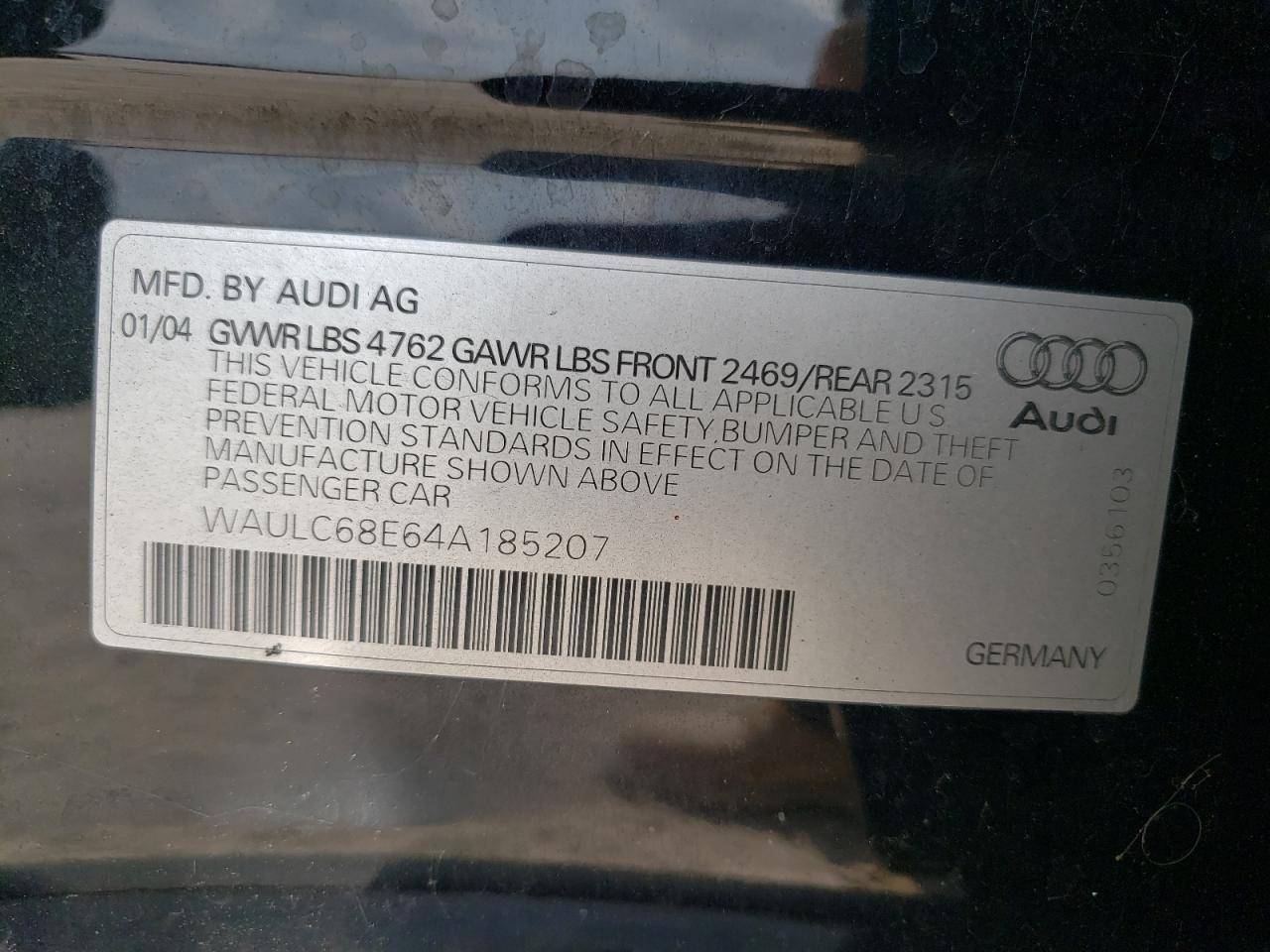 WAULC68E64A185207 2004 Audi A4 1.8T Quattro