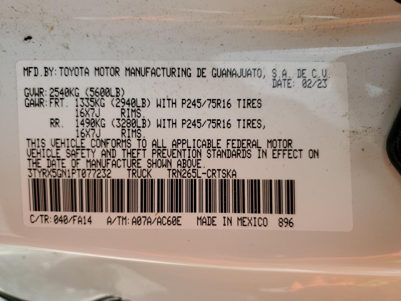 3TYRX5GN1PT077232 2023 Toyota Tacoma Access Cab