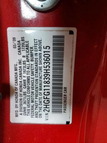 2009 Honda Civic Ex VIN: 2HGFG11839H536015 Lot: 52813434